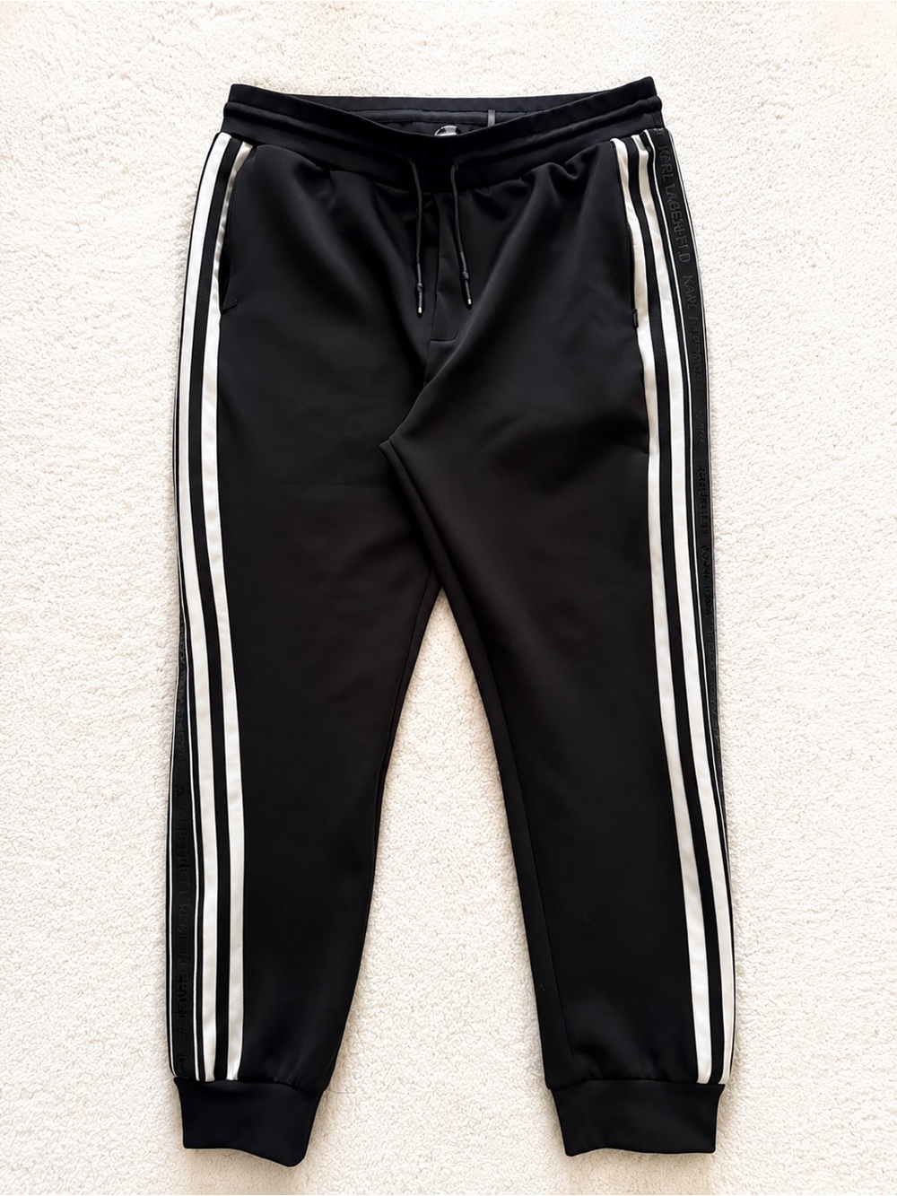 Karl Lagerfeld Paris Black Track Jogger Pants Side Stripe Logo Size L/G